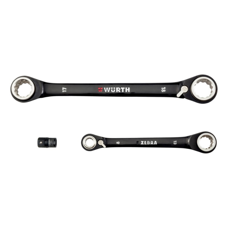 ZEBRA Black Double Ended Box End Wrench Set (3 Pieces – 8x10mm +12x13mm,16x17mm + 18x19mm, 10mm x 1/4 Inch Bit Adapter)