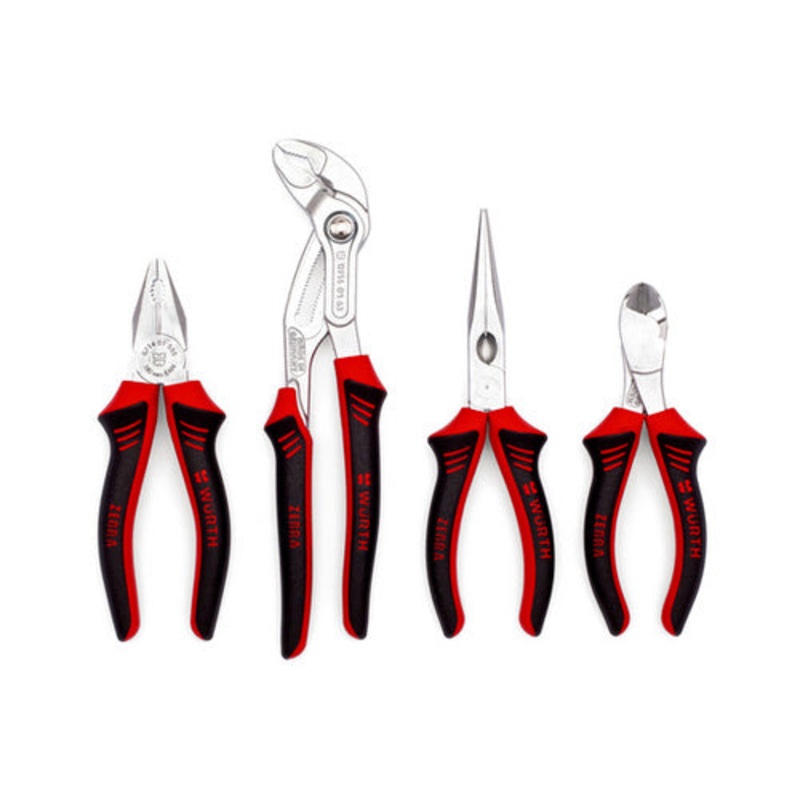ZEBRA Pliers and Cutters Set (4 Pieces – Combination Pliers, Water Pump Pliers, Needle Nose Pliers, and Power Side Cutters)