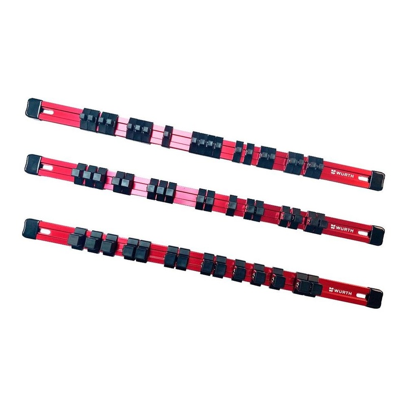 Aluminum Socket Organizer Rail Set With Rubber End Caps – Red – 3 Pieces