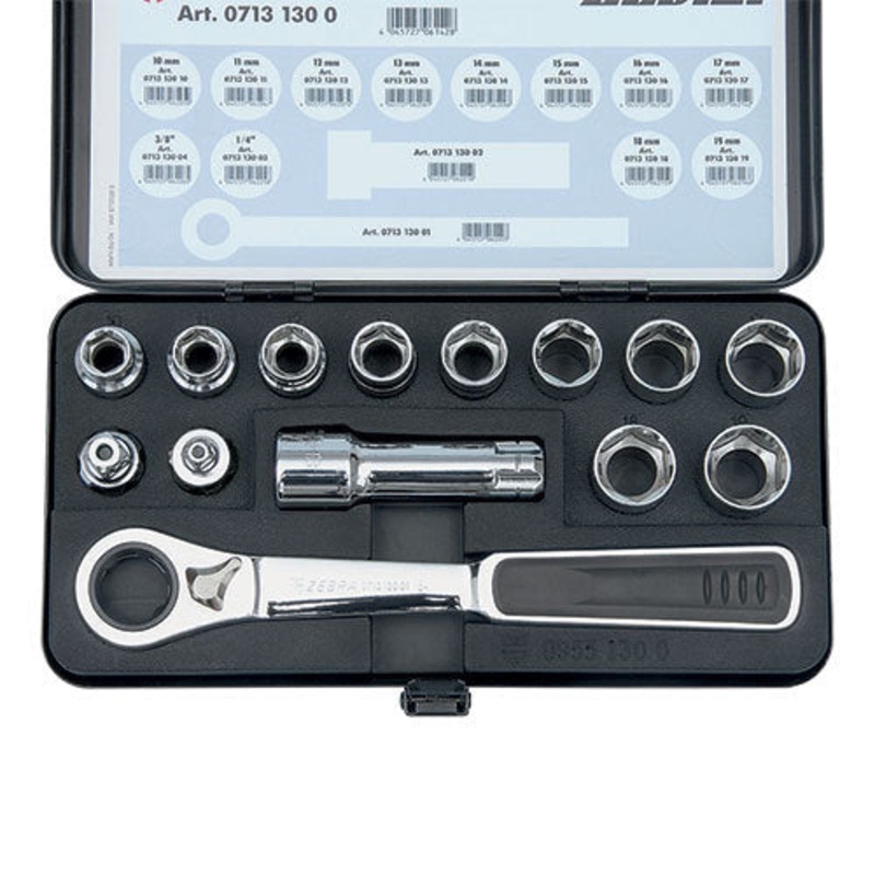 ZEBRA Pass-Through Reversible Ratchet Assortment (14 Pieces – 10 to 19mm Sockets, 1/4 and 3/8 Inch Adapters)