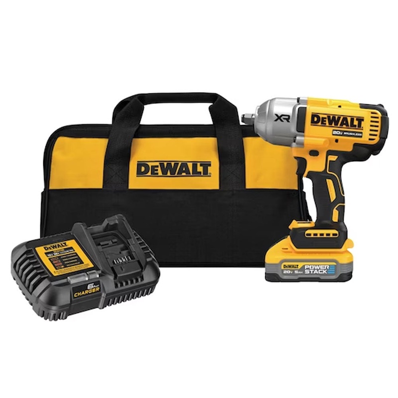 DEWALT 20V MAX* XR Brushless Cordless  in. High Torque Impact Wrench with Hog Ring Anvil and DEWALT POWERSTACK 5.0Ah Battery