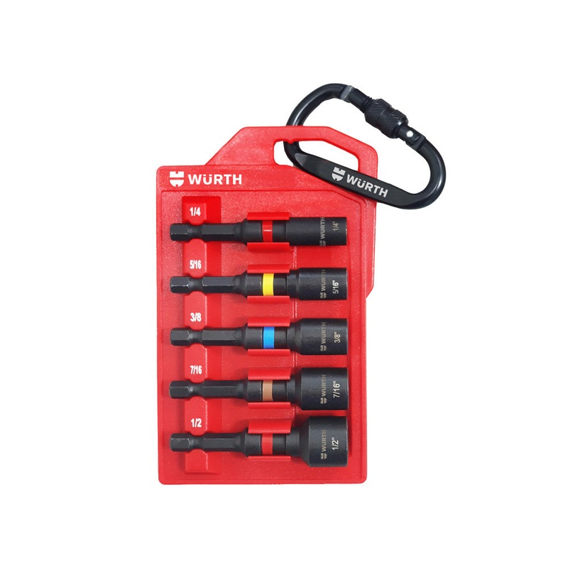 Impact Nutsetter Set, Imperial With Bit Holder – 5 Piece ( 1/4, 5/16,3/8, 7/16 & 1/2)