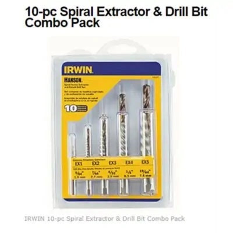 Irwin 10-Piece Spiral Extractor and Drill Bit Combo Pack, Carded