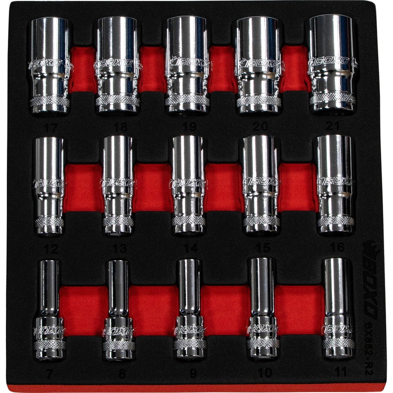 BOXO 3/8 15Pc 12Pt Semi Deep Socket Set