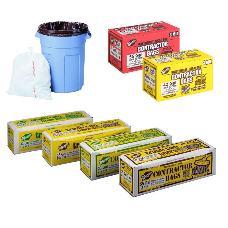 Warp Brothers Flex-O-Bag Trash Can Liners And Contractor Bags 36 x 56 55 Gal