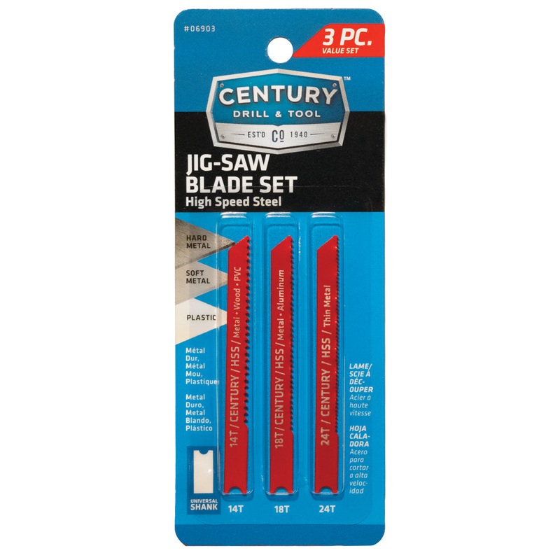 Century Drill And Tool 3 Piece High Speed Steel Jig-Saw Blade Set