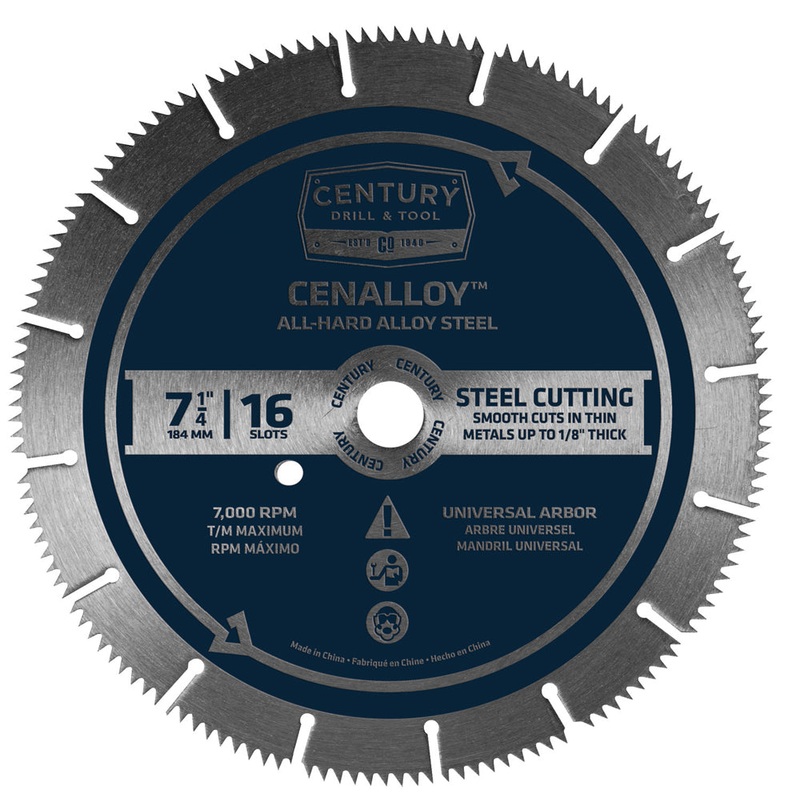 Century Drill And Tool Cenalloy Circular Saw Blade 7-1/4 X 16 Slot X Universal Arbor Iron/Steel
