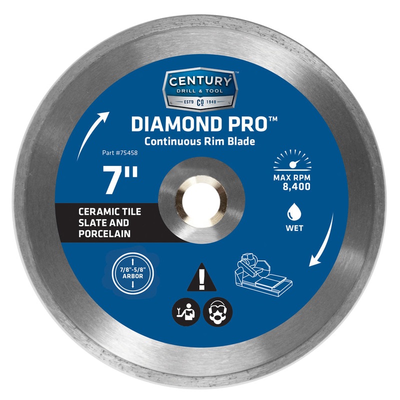 Century Drill And Tool Diamond Continuous Rim 7 Saw Blade 7/8 Arbor 5/8 Adapter Wet Cut