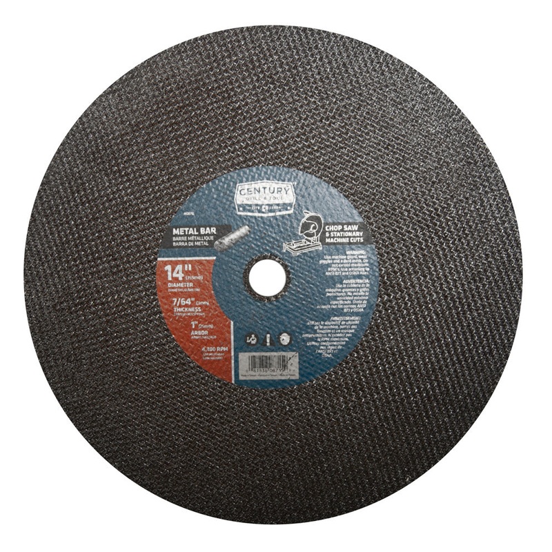 Century Drill And Tool Abrasive Saw Blade 14 Diameter 7/64 Thickness 1 Arbor Type 1a Bar Cutter (08715)