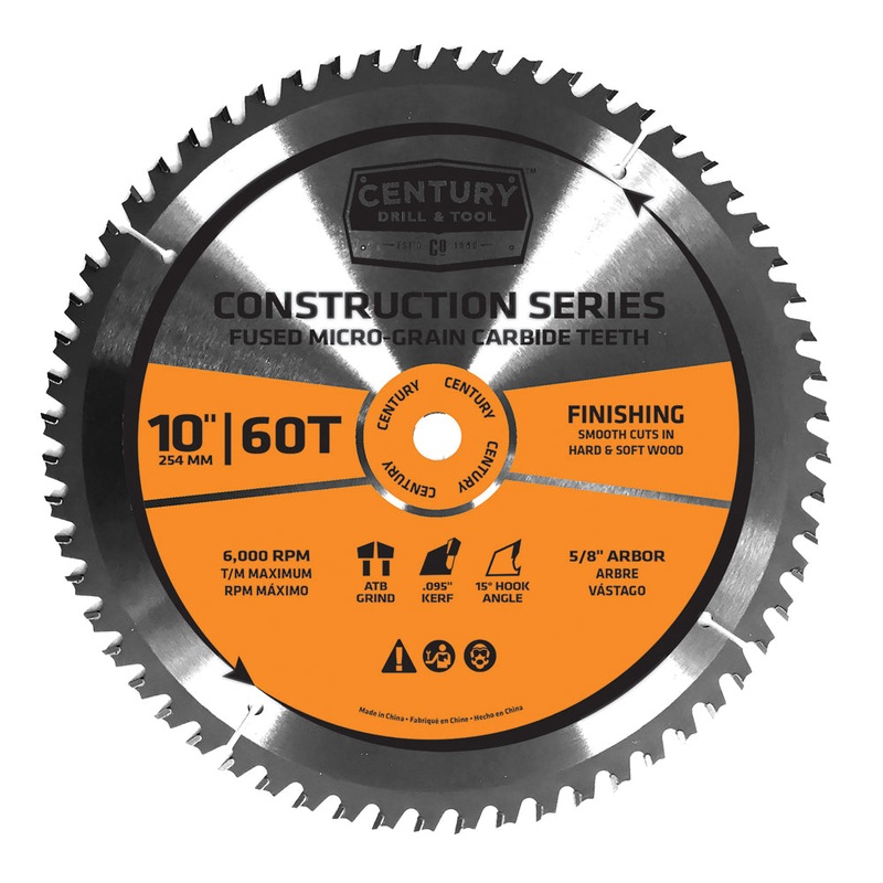 Century Drill And Tool Construction Series-Mitre Circular Saw Blade 10 X 60t X 5/8 Arbor