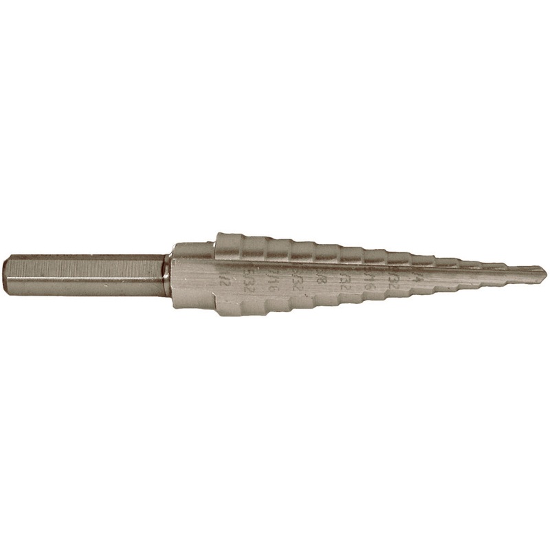 Century Drill And Tool Step Drill 13 Steps #1 1/8-1/2 Hss Zirconium Coated Step Depth 1/8 Shank 1/4