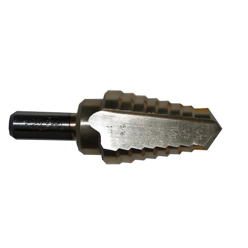 Century Drill And Tool Step Drill 8 Steps #20 9/16-1 Hss Zirconium Coated Step Depth 1/8 Shank 3/8