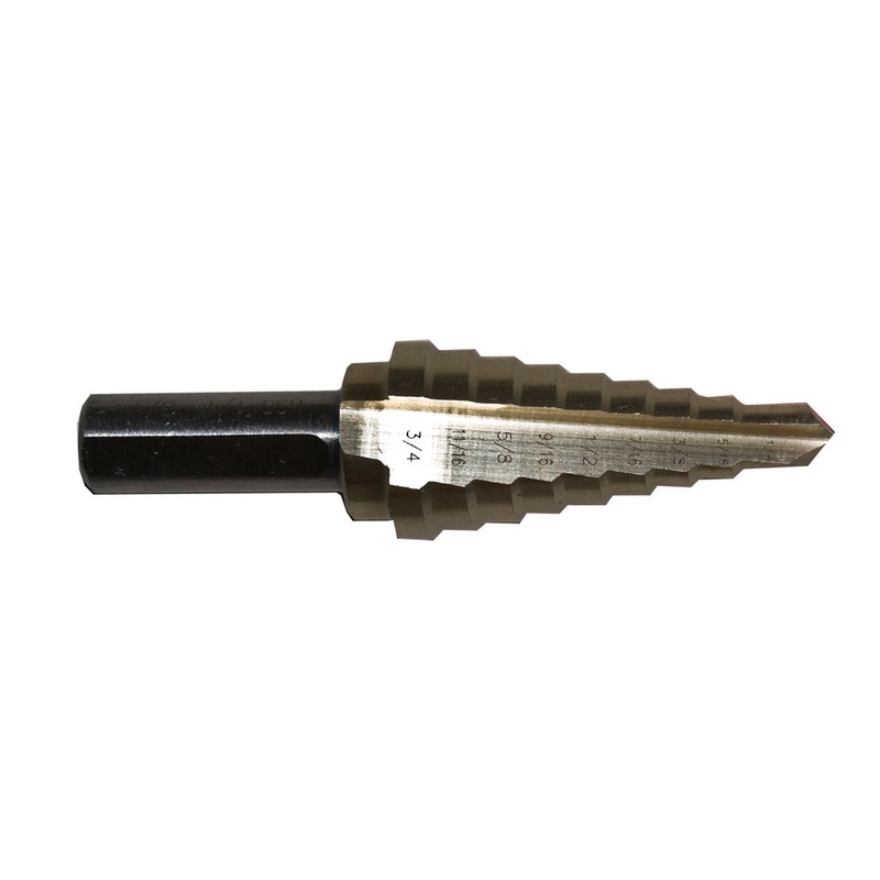 Century Drill And Tool Step Drill 9 Steps #3 1/4-3/4 Hss Zirconium Coated Step Depth 1/8 Shank 3/8