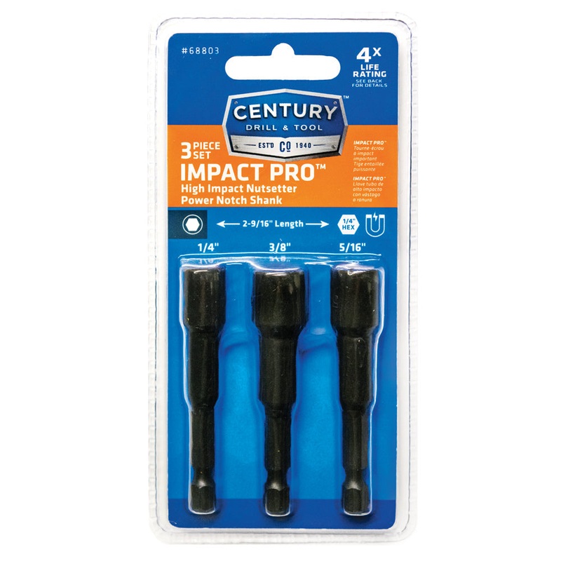 Century Drill And Tool 3 Piece Impact Pro Magnetic Nutsetter Set