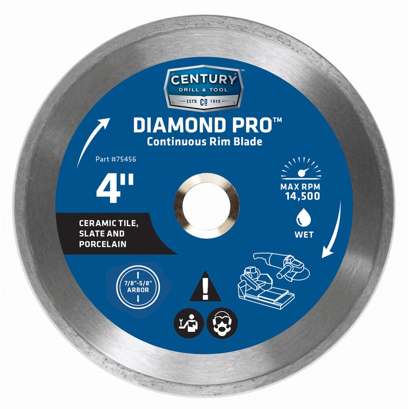 Century Drill And Tool Diamond Continuous Rim 4 Saw Blade 5/8 Adapter Wet Cut