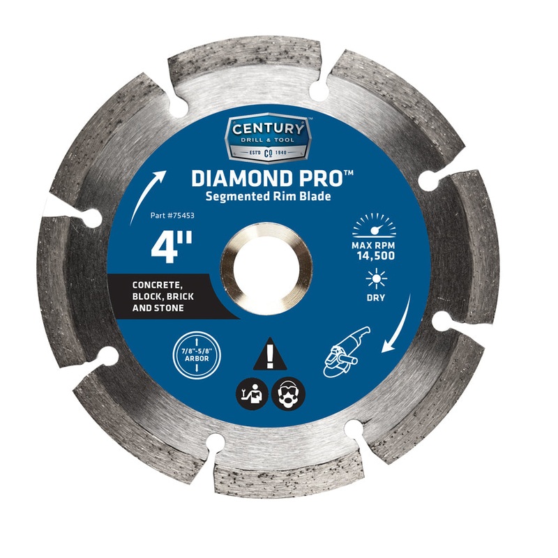 Century Drill And Tool Diamond Segmented Rim 4 Saw Blade 7/8 Arbor 5/8 Adapter Dry Cut