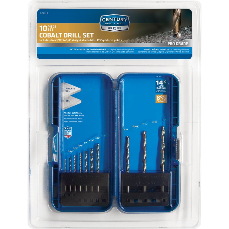 Century Drill And Tool 10 Piece Pro Grade Cobalt Drill Bit Set