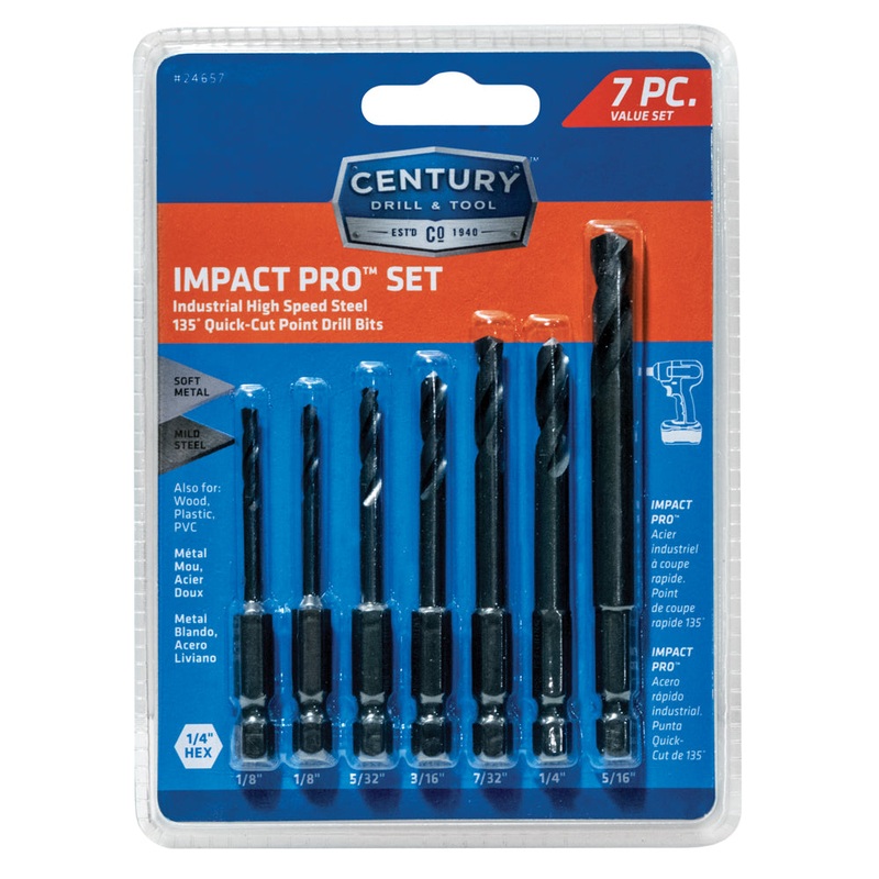 Century Drill And Tool 7 Piece Impact Pro Black Oxide Drill Bit Set