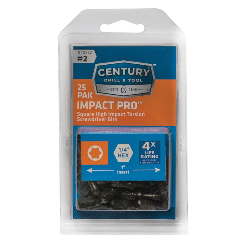 Century Drill And Tool Square Screwdriver Bit #2 Insert 1 Impact Pro 25 Pack