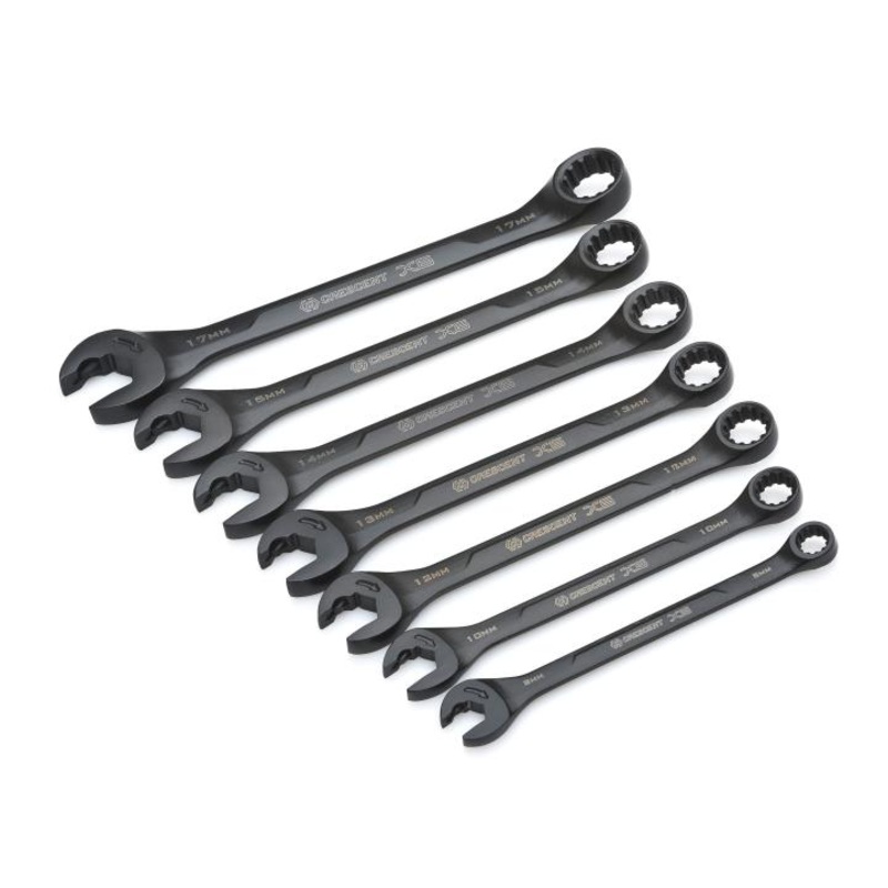 Crescent 7 Pc. X6 Black Oxide Spline Open End Ratcheting Combination Metric Wrench Set