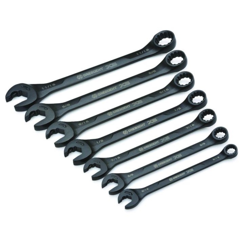 Crescent 7 Pc. X6 Black Oxide Spline Open End Ratcheting Combination SAE Wrench Set