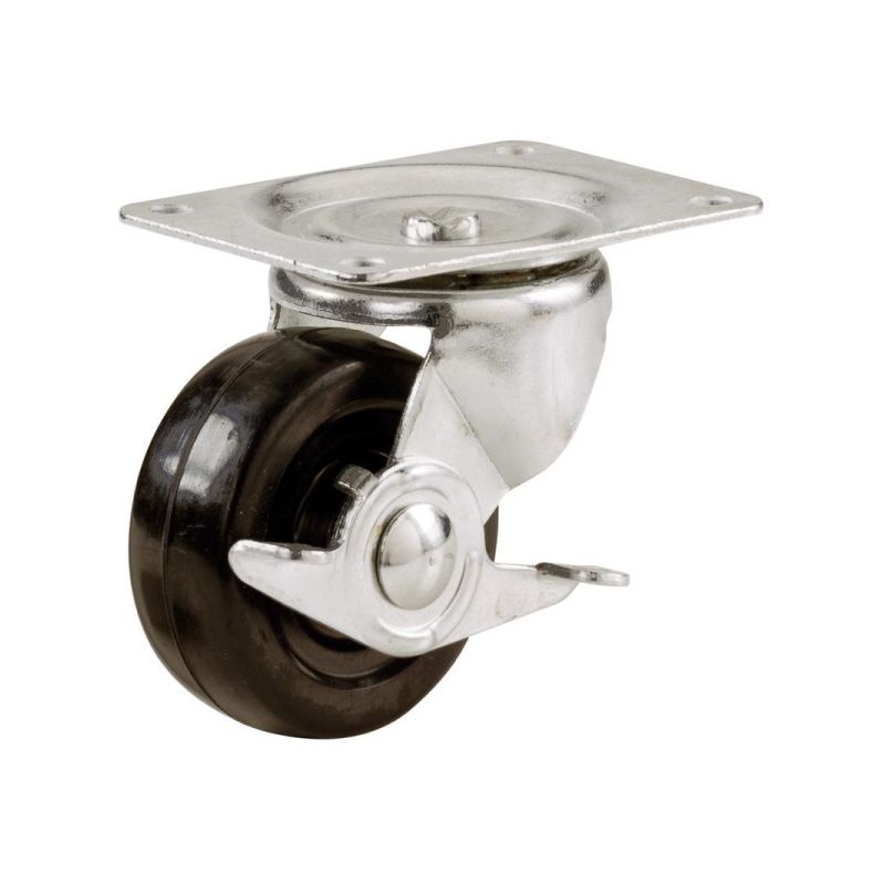 Shepherd Hardware 2-1/2-Inch Soft Rubber Swivel Plate Caster with Side Brake, 100-lb Load Capacity