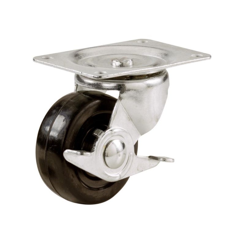Shepherd Hardware 3-Inch Rubber Swivel Plate Caster with Side Brake, 175-lb Load Capacity
