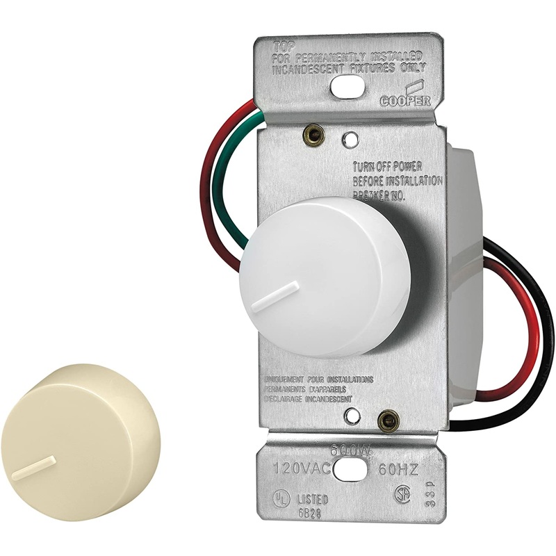 Eaton Cooper Wiring Preset Rotary Dimmer, 600W, Ivory/White