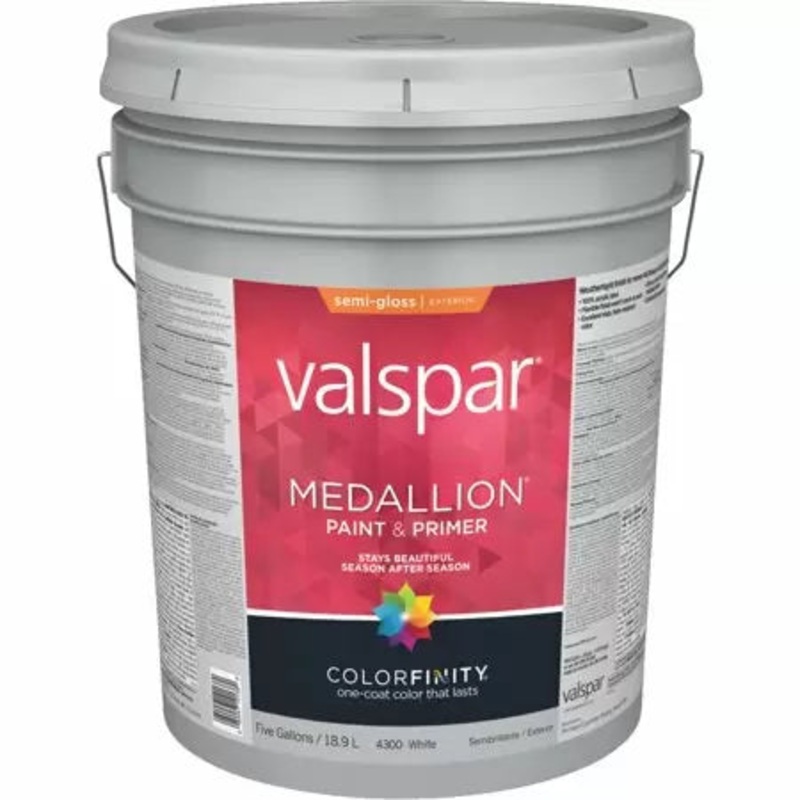 Valspar Medallion Exterior Paint & Primer 5 Gallon Semi Gloss White (5 Gallon, Semi Gloss White)