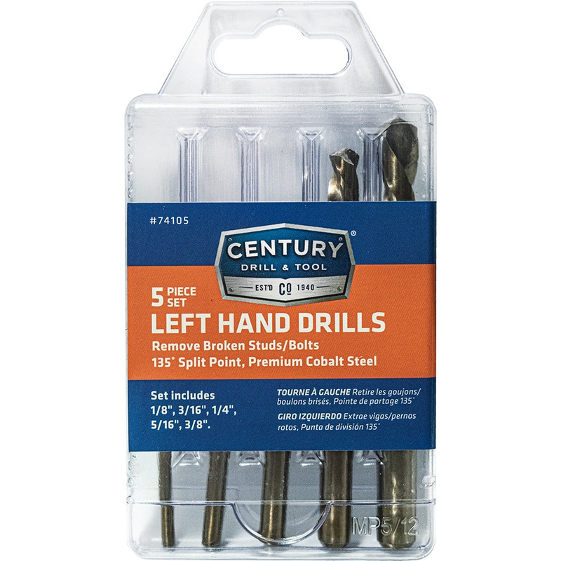 Century Drill & Tool 5 Piece Cobalt Left Hand Stub Drill Bit Set