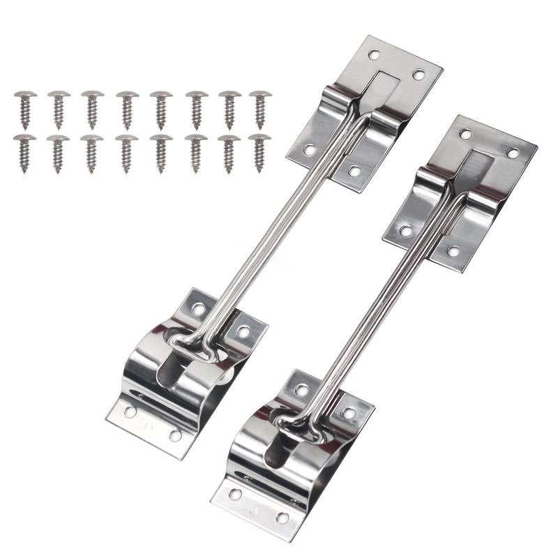 AutoWanderer Tool 6 RV Door Latch, Stainless Steel T-Style Trailer Door Holder Catch with Bracket Screws for Camper Cargo Door Holder Latch, Entry Door Hardware, 2 Pack