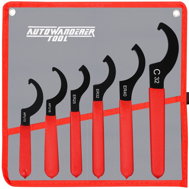 AutoWanderer Tool 6PCS Adjustment Spanner Wrench Tool Set Durable Wrench Steel Spanner with Non-Slip Handle for Most Car and Motorcycle Coilovers Shock Adjustment Red