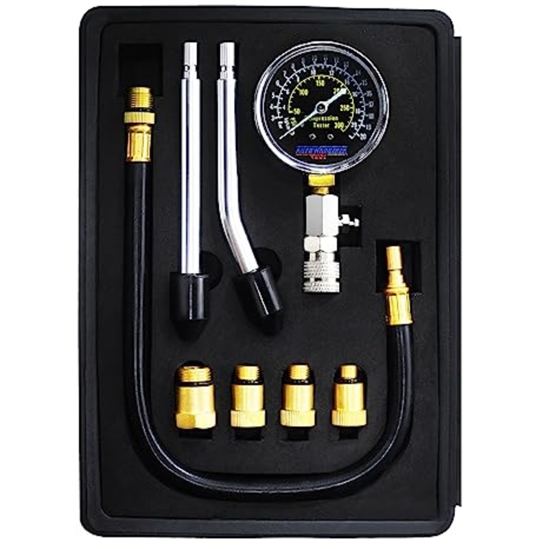 AutoWanderer Tool Petrol Engine Cylinder Compression Tester Kit, 8Pcs Automotive Engine Gas Pressure Gauge Set for Motorcycle Car Truck