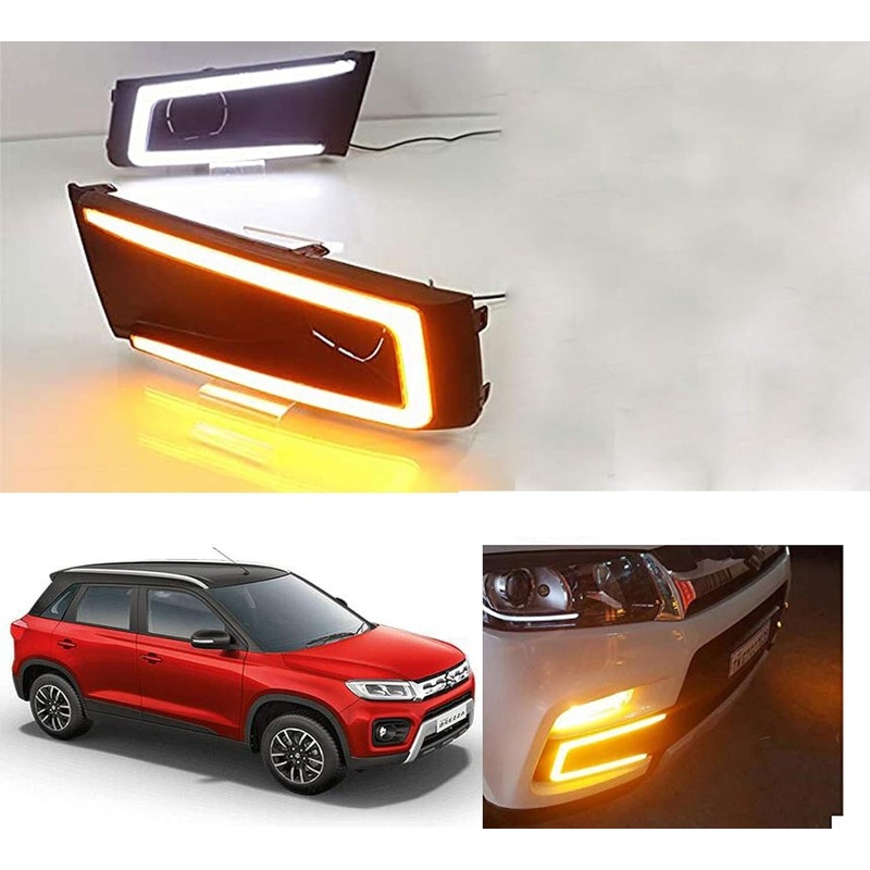 Car Fog Lamp LED Reflector Day time Running Light for Maruti Suzuki Brezza (Set of 2)