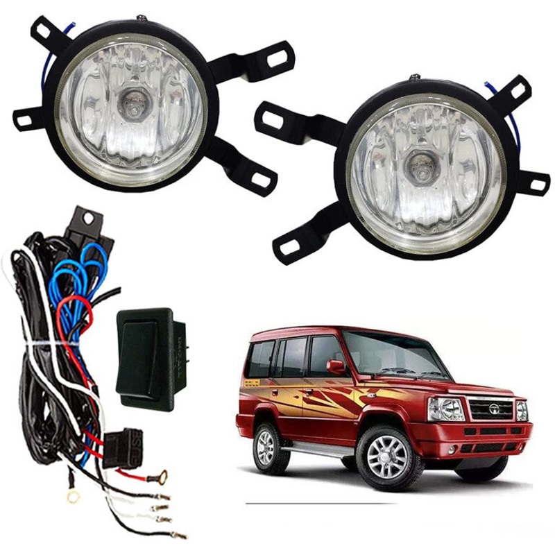 Car Fog Lamp Light with Wiring Kit Compatible with- Tata Sumo (Set of 2)
