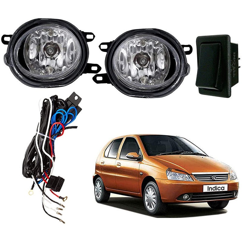 Car Fog Lamp Lights With Wiring kit and Switch Compatible with- Indica Old, Indica Vista (Without Plastic Sash Cover) ( Small, Set of 2)