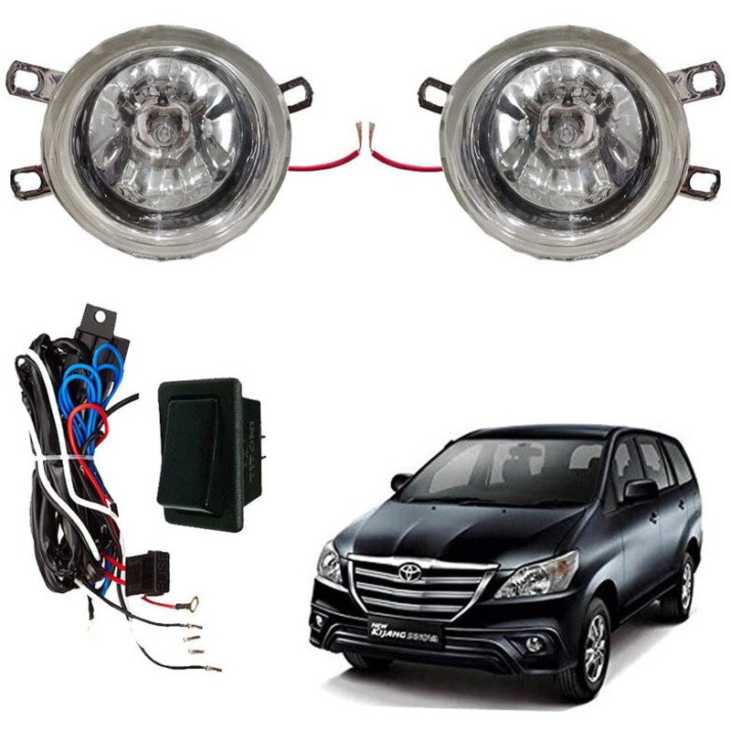 Car Fog Lamp Lights With Wiring kit and Switch Compatible with- Innova 2013-2015 (Without Plastic Sash Cover) (Large, Set of 2)