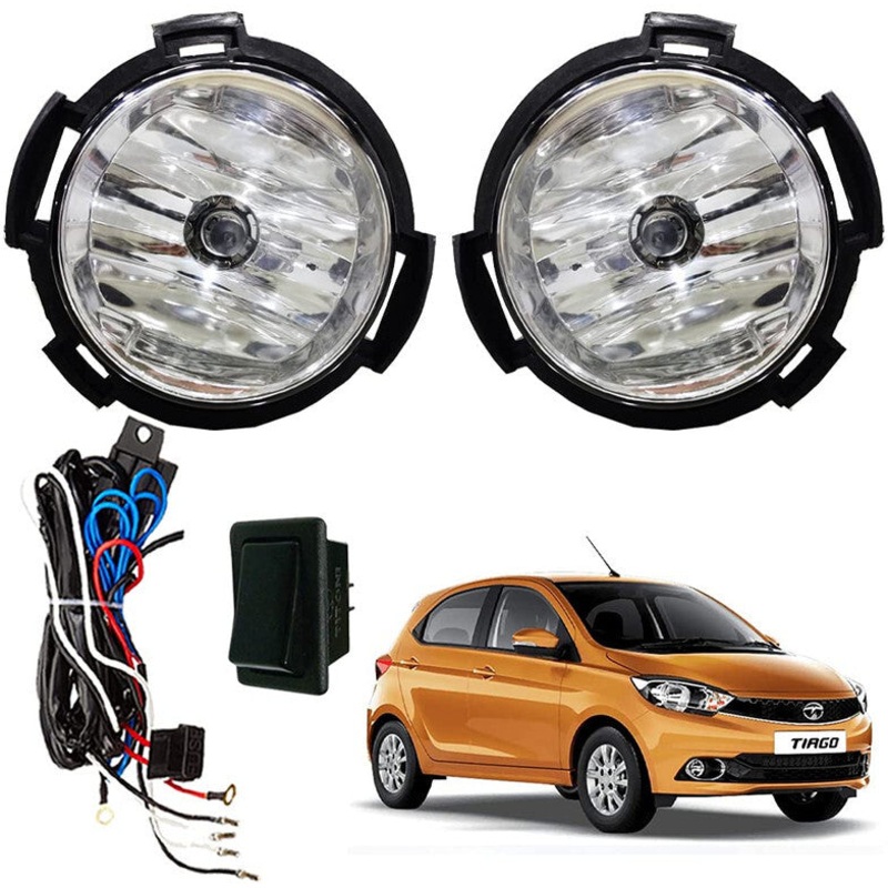 Car Fog Lamp Lights with Wiring kit and Switch for Tata Tiago (Set of 2)