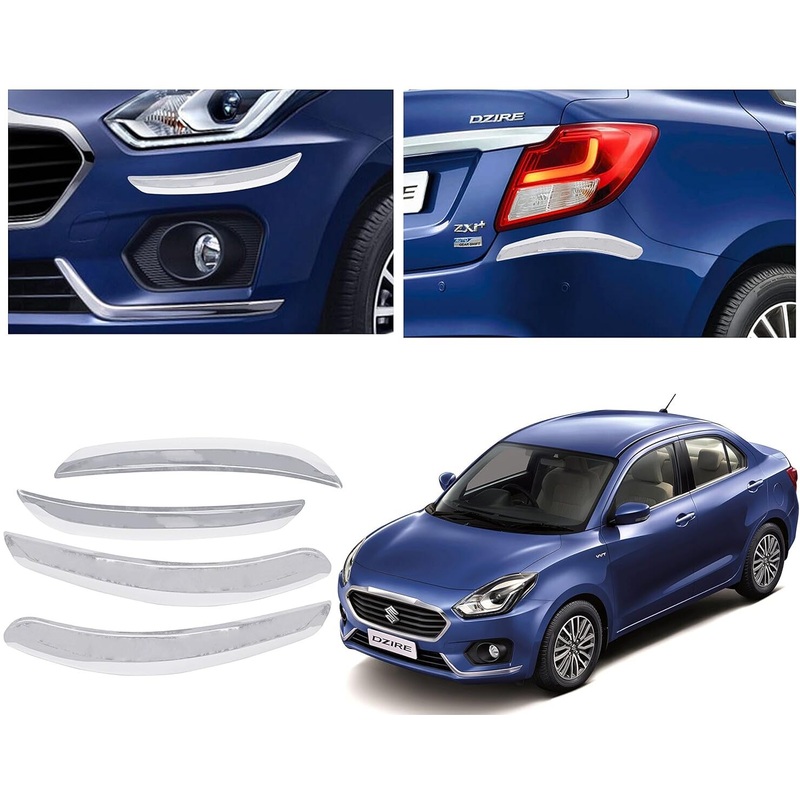 O.E Type Chrome Plated Car Bumper Protector Guard Molding for – Dzire 2017 (Set of 4, White)