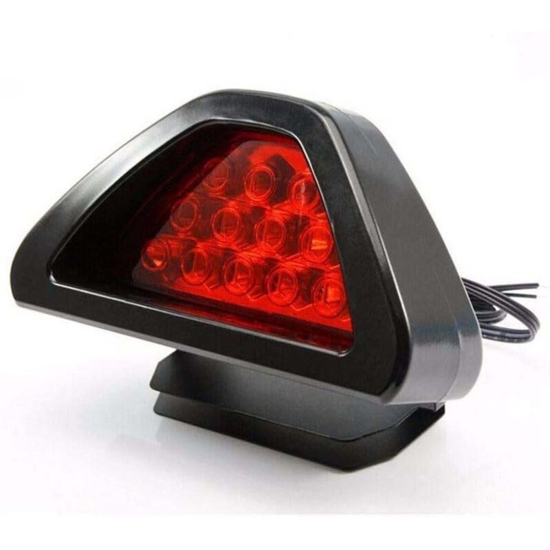 12 LED Car Blinking Brake Light Triangle F1 Style Rear Tail Brake Flashing Light Universal Fit for All Bike (Red)