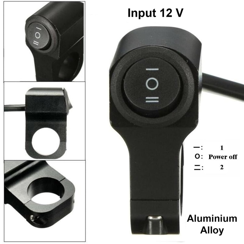 2 Way 1 Button Switch Motorcycle Headlight Switch, 7/8 Handlebar Light Switch 12V, Aluminum Alloy Fog Brake Light Switch