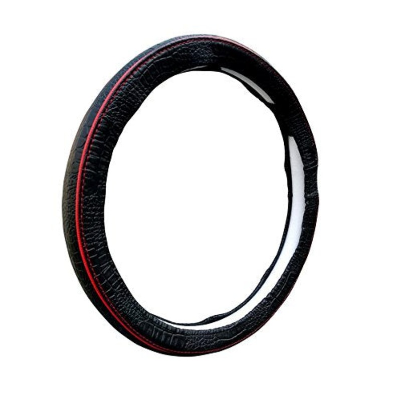 Adinox Ring Type Car Steering Wheel Cover (Diamond Black Red) Compatible with All Cars