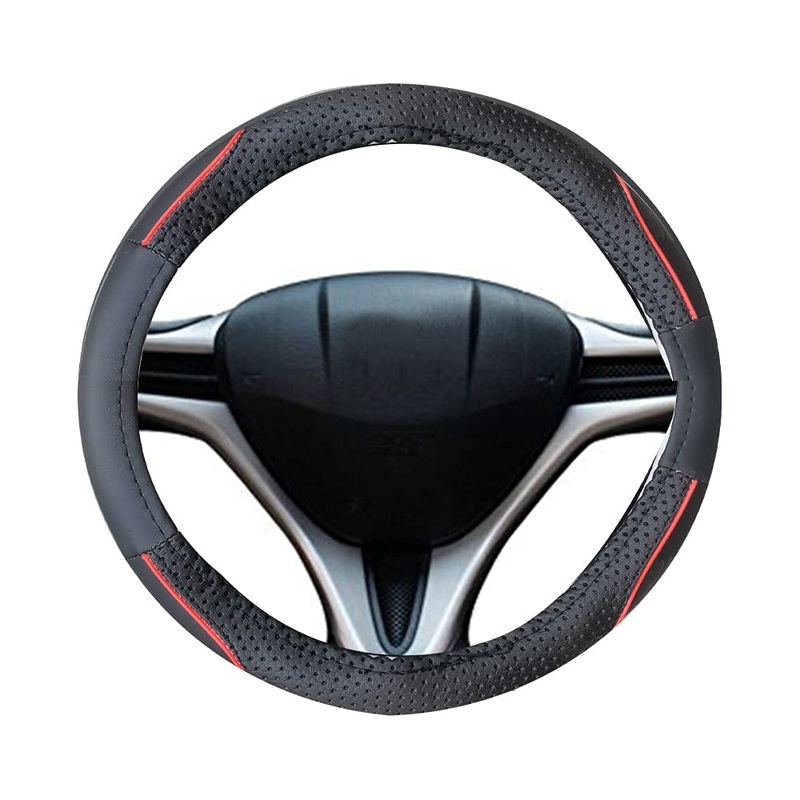 Ring Type Car Steering Wheel Cover Medium (Diamond Plus Black Beige) Compatible for Most of The Cars