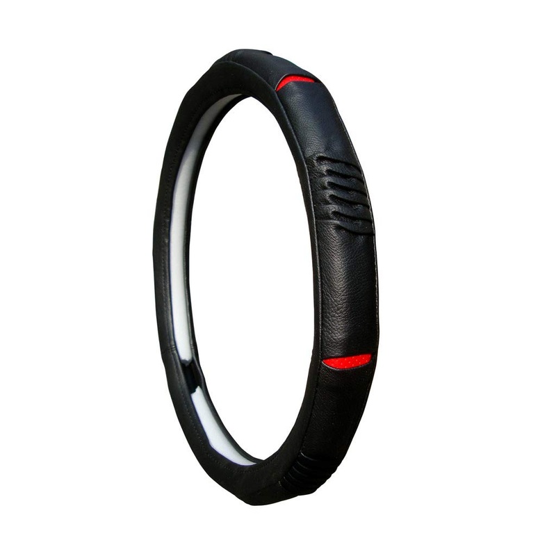 Ring Type Car Steering Wheel Cover Small (Diamond Plus Black Red) for Cars
