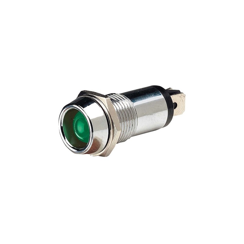Narva 62096BL 24 Volt Chrome Pilot Lamp With Green Led