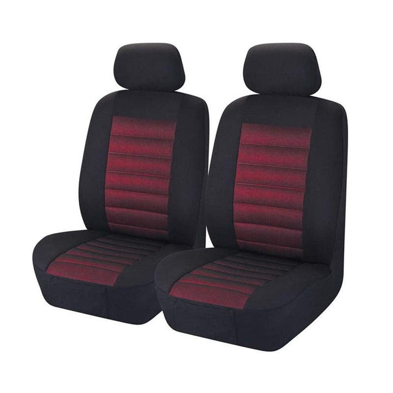 MyCar Opulence Size 30/35 Universal Fit Front Seat Covers with 12mm Foam Lining – Red Accent – OPA3505