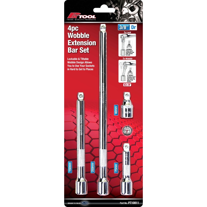 PKTool 4pc 3/8 inch Drive Cr-V Wobble Extension Bar Set – PT10811 (Pickup Only)