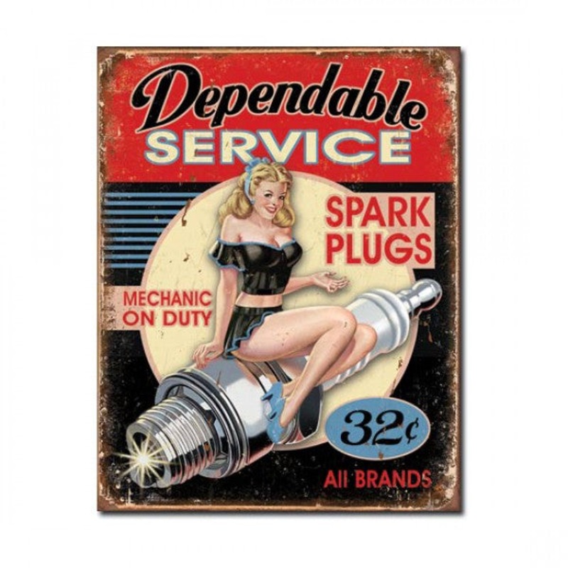 Dependable Service Spark Plugs, Mechanic on Duty. Metal Sign 32cm x 41cm – MSI1991