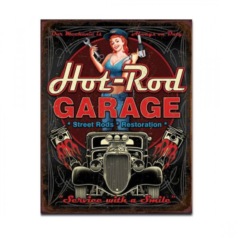 Hot Rod Garage Street Rods Restoration Metal Sign Reproduction 32cm x 41cm – MSI1990