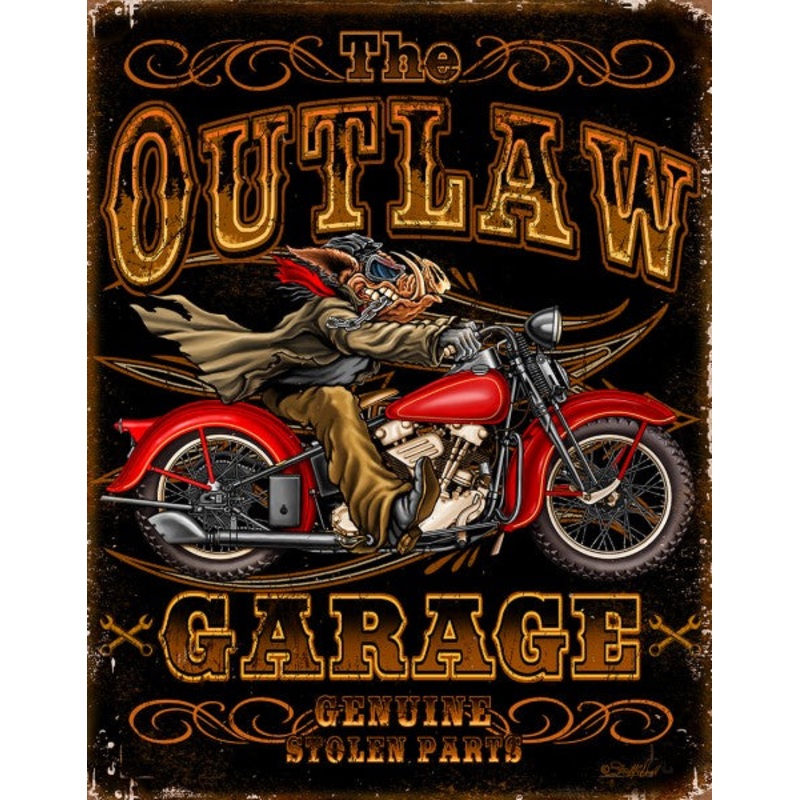 Outlaw Garage Metal Sign Reproduction 32cm x 41cm – MSI2678